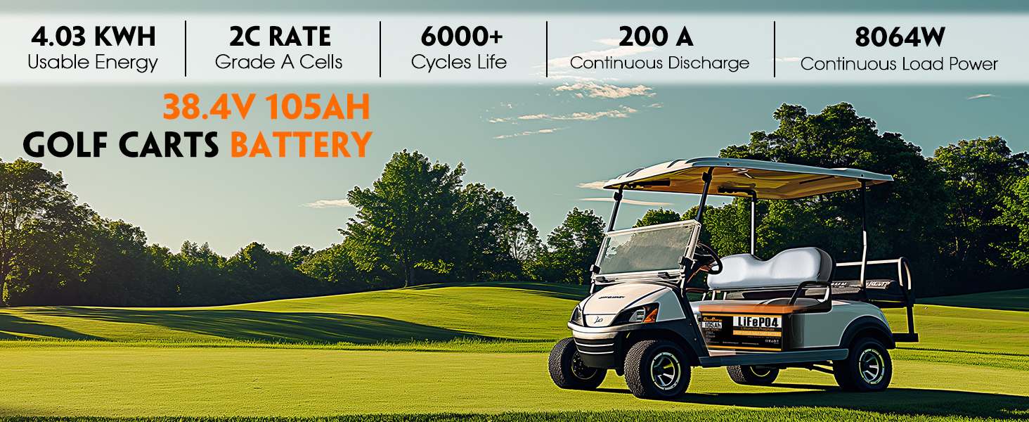 CloudEnergy 36V 105Ah LiFePO4 golf cart battery with detailed parameters