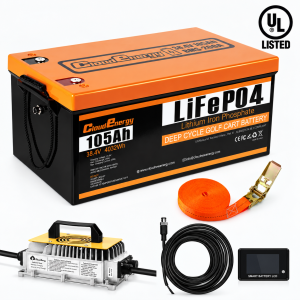 Cloudenergy 36V 105Ah LiFePO4 marine battery kit with charger, LCD battery monitor, cable and mounting strap