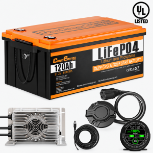 Cloudenergy 48V 120Ah UL Listed LiFePO4 golf cart battery with charger, circular display and ABS case